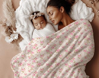 Rosebud Swaddle Set | Blanket & Bow Bundle and Car Seat Cover