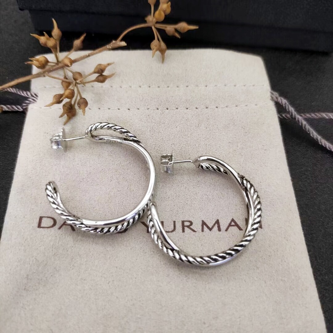 David Yurman Authentic 925 Sterling Silver Rope Crossover Hoop - Etsy