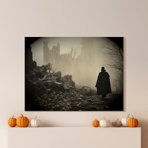 Vintage Dracula&#39;s Castle Ruins Canvas Art Print: Gothic Halloween Decor