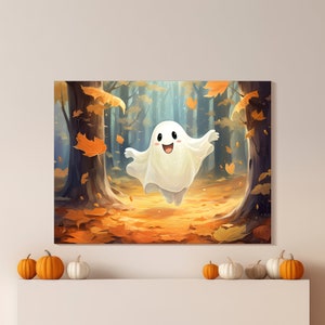 Joyful Halloween Ghost Canvas Art Print, Halloween Art, Wall Art, Oil Painting, Ghost Art, Halloween Decor, Gothic Art, Dark Academia