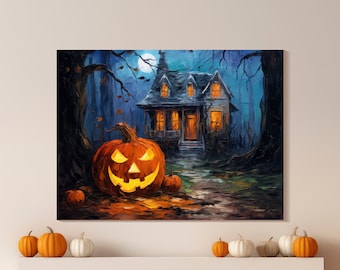Jack-O'-Lantern Haunt Delight Canvas Art Print, Halloween Art, Wall Art, Spooky Season Art, Pumpkin Art, Jack-O'-Lantern, Halloween Decor