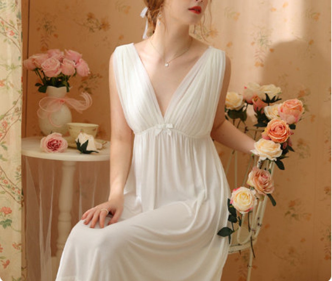 Pure Cotton Lace Nightgown for Women Elegant Fairy White Etsy New Zealand