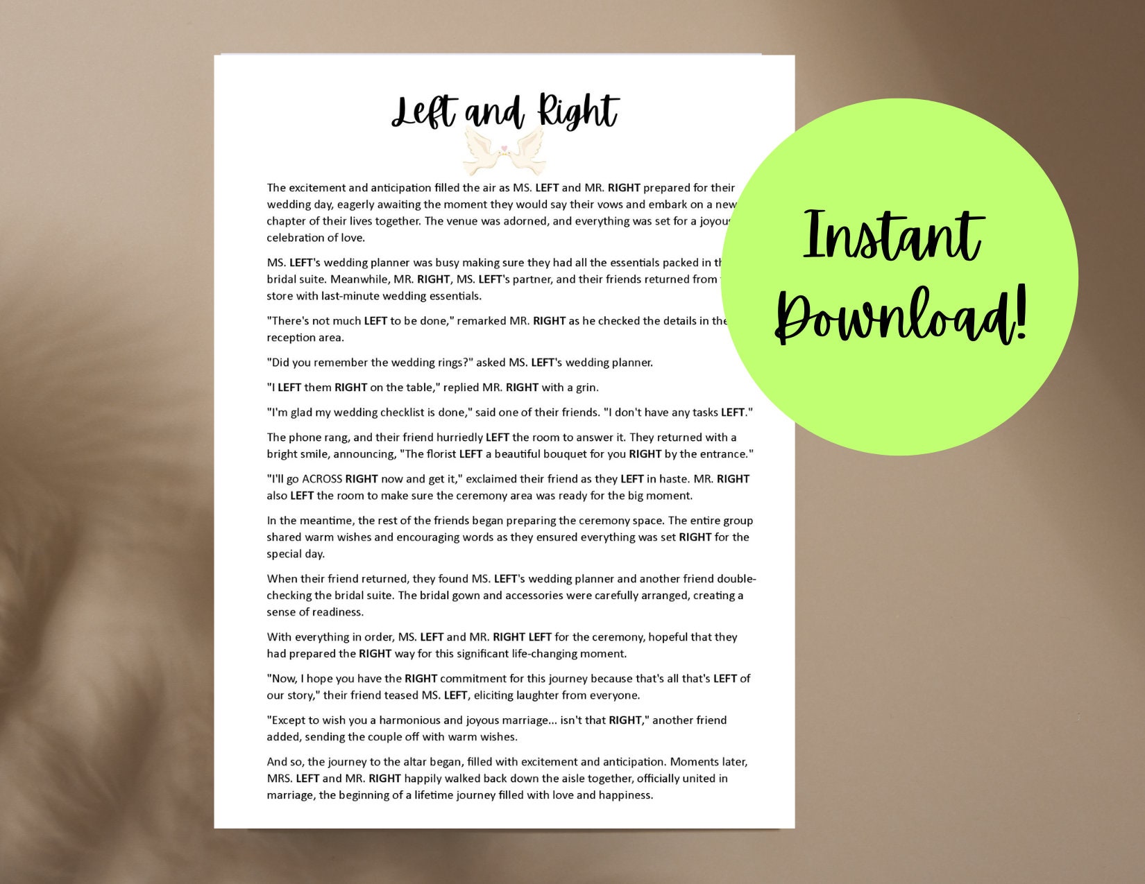 Left Right Game, Left & Right Bridal Shower Game, Pass the Prize, Fun