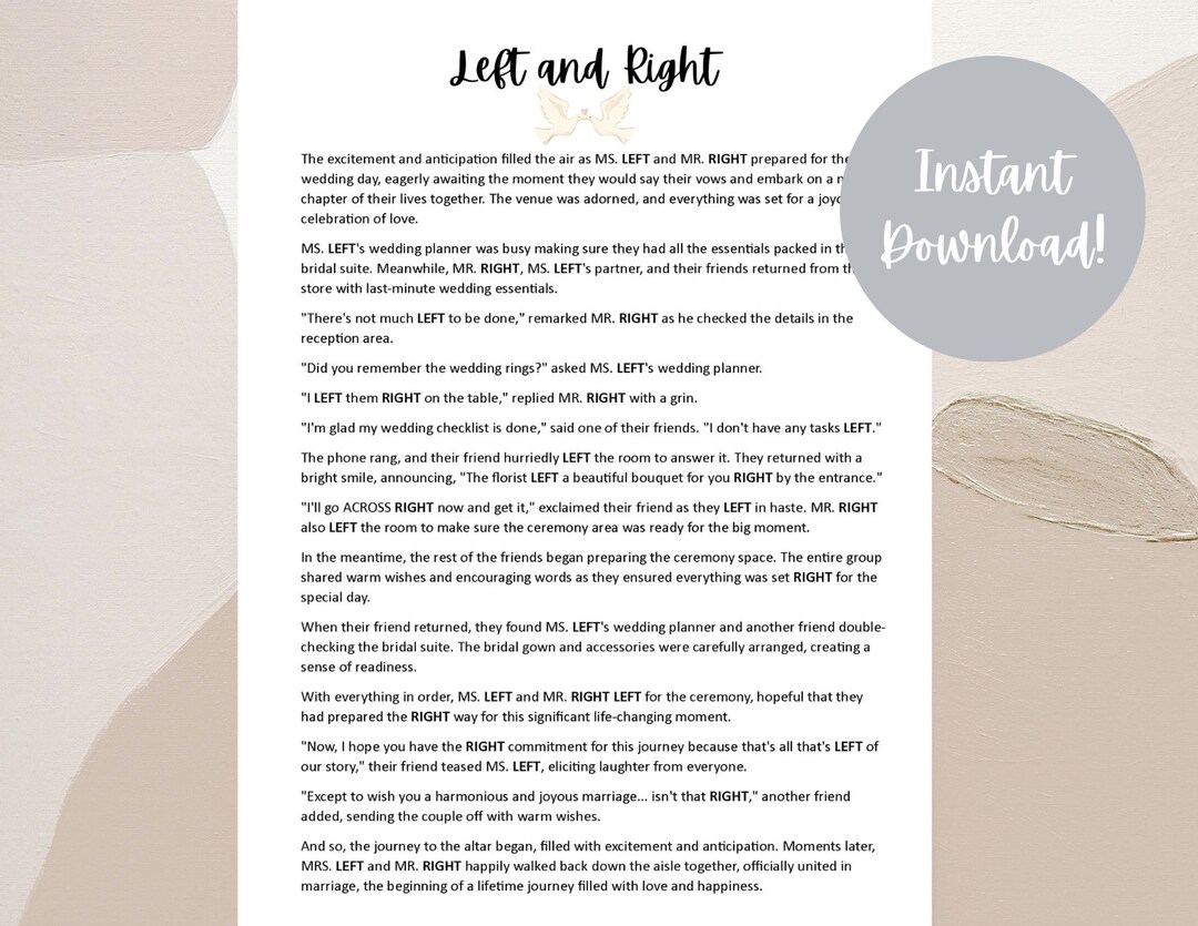 Left Right Game, Left &amp; Right Bridal Shower Game, Pass the Prize, Fun Game for Wedding Shower ...