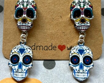 Day of The Dead Earrings | Halloween Earrings - Double Sugar Skull
