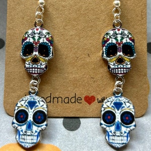 Day of The Dead Earrings | Halloween Earrings - Double Sugar Skull