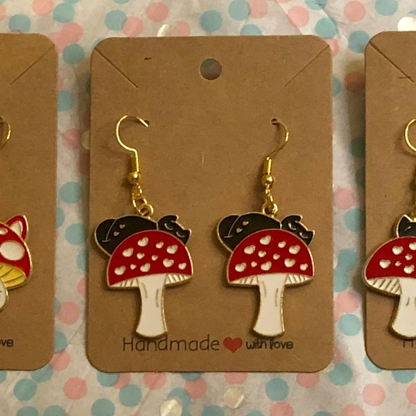 Mushroom Earrings | Cat Earrings | Mushroom Jewelry | Cat Jewelry | Mushroom Gifts | Cat Lover Gifts | Cats | Mushrooms