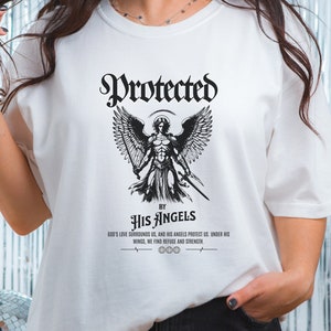 Warrior Angel Graphic T-Shirt: Protected by His Angels, Comfort Colors Tee