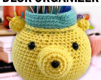 Handmade Crochet Bear Organizer: Pin Cushion & Craft Desk Decor