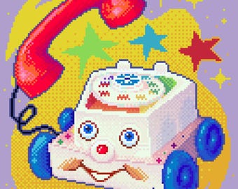 Rotary Phone Pixel Art Sticker | Fisher-Price Classic Toy | Retro Nostalgic 90s Kid Gift