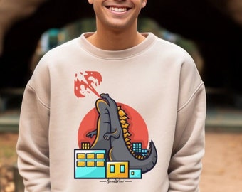 Kaiju Crewneck - Suéter unisex inspirado en Godzilla - Jersey impreso Movie Monster DTG - Sudadera de cultura pop japonesa - Gráfico de película