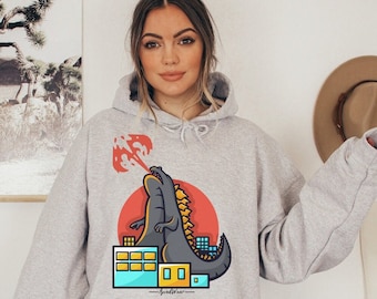 Sudadera con capucha Kaiju - Suéter unisex inspirado en Godzilla - Jersey impreso Movie Monster DTG - Sudadera de cultura pop japonesa - Gráfico de película
