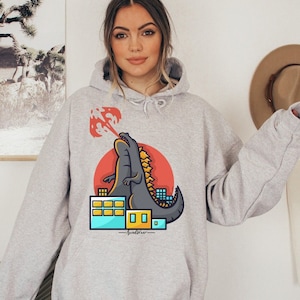 Kaiju Hoodie - Godzilla Inspired Unisex Sweater - Movie Monster DTG Printed Pullover - Japanese Pop Culture Sweatshirt - Film Graphic