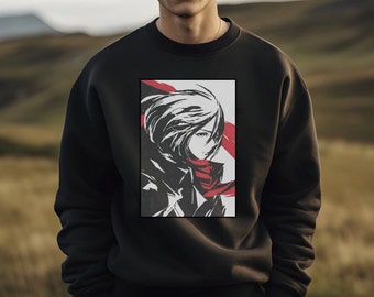 Mikasa Ackerman inspiriertes Kunst-Sweatshirt - Angriff auf Titan Rundhalsausschnitt - AOT Übersicht Corp Pullover - Manga Anime Fan Geschenk für ihn ihre DTG gedruckt