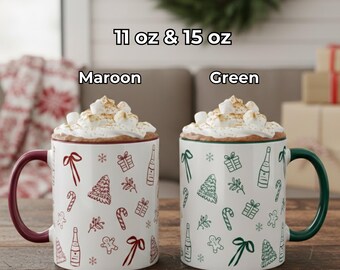 Holiday Doodle Christmas Mug  Christmas Coffee Festive Pattern Cozy Hot Cocoa Cup Gift Idea