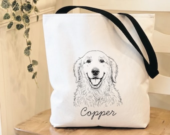 パーソナライズされた犬のポートレートトートバッグカラーハンドルカスタムペットイラスト入り名前入り犬ママギフト
