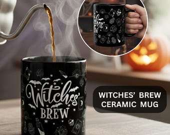 Witches Brew Ceramic Mug Halloween Black Coffee Cup Witchy Gift for Spooky Season Gothic Tea Mug 11oz 15oz