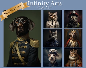 Custom Royal Pet Portrait Painting Dog, Cat & any Other Animal | Canvas Personalized Art Gift