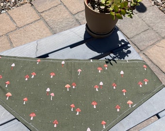 Olive Green Mushroom Dog Bandana: Boho Indie Style