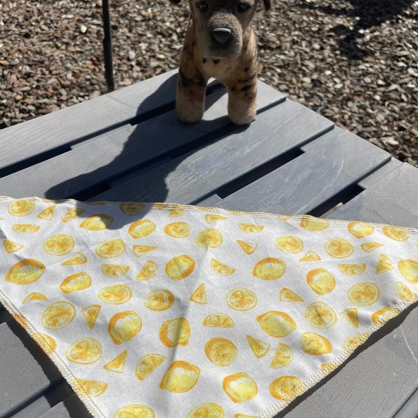 Lemon Dog Bandana- lemons, summer fruit, citrus fruit, fruit dog bandana, tie on dog bandana