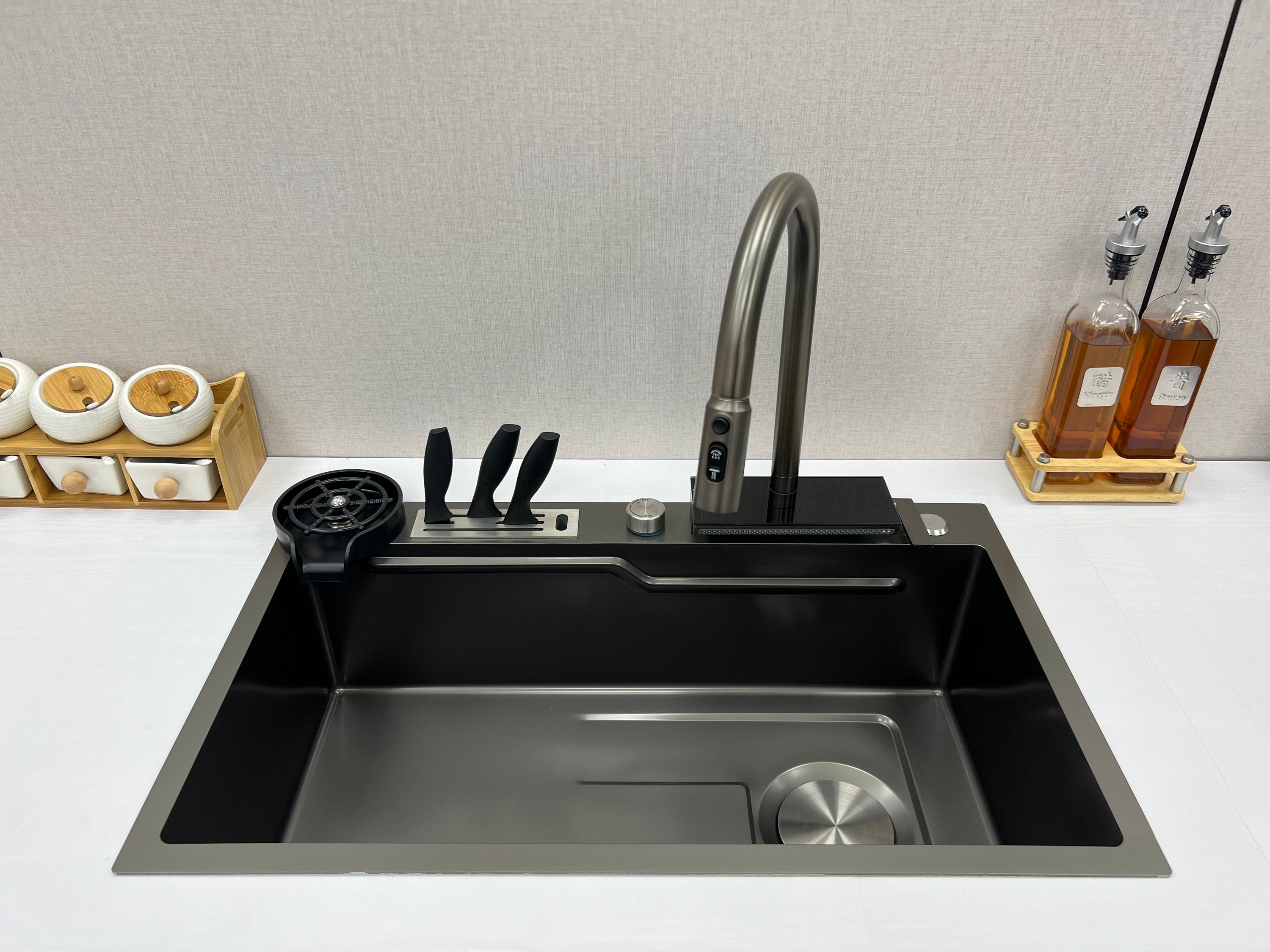 Nano Black Kitchen Sink W NEW DESIGNED Digital Flying Rain Waterfall ...