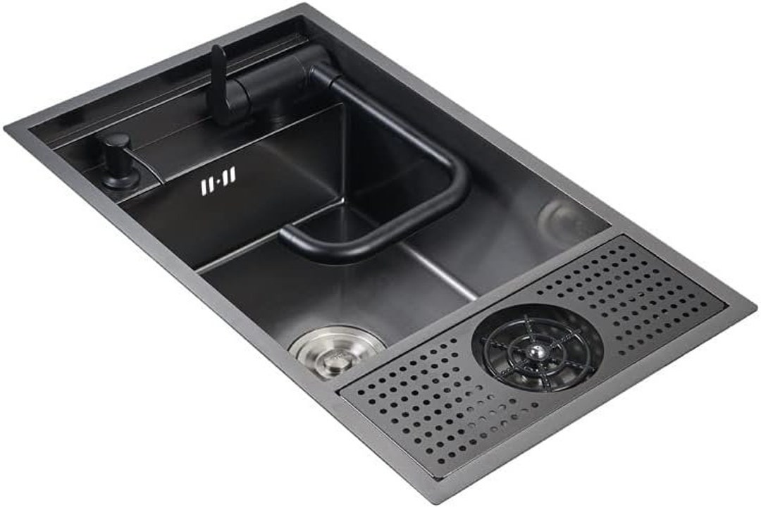 Nano Black Hidden Mini Bar/cafe/rv/balcony Sink With Foldable Faucet
