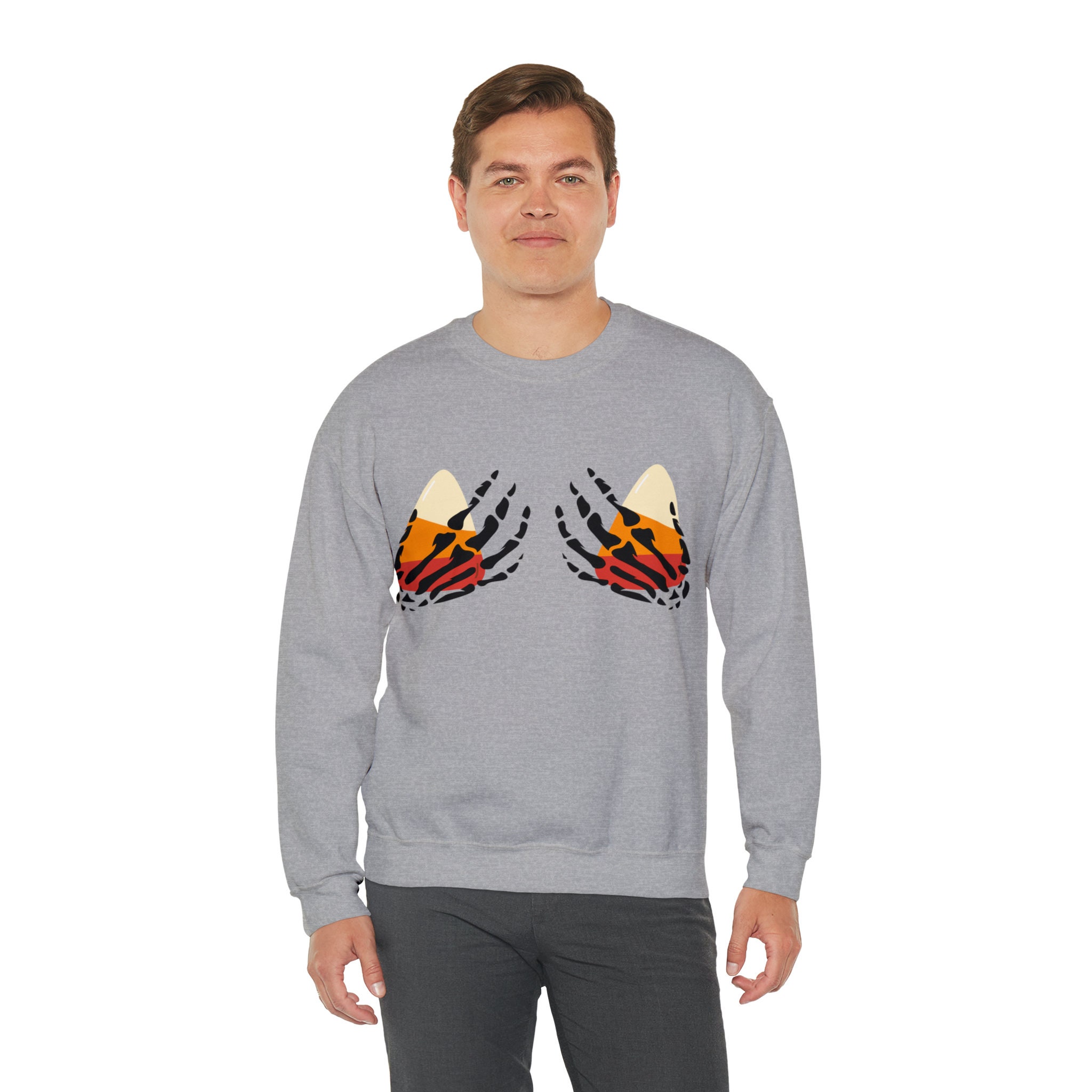 Discover Skeleton Hands | Halloween Candy | Candy Corn | Halloween Fun | Women's Sweatshirt | Unisex Heavy Blend Crewneck Sweatshirt