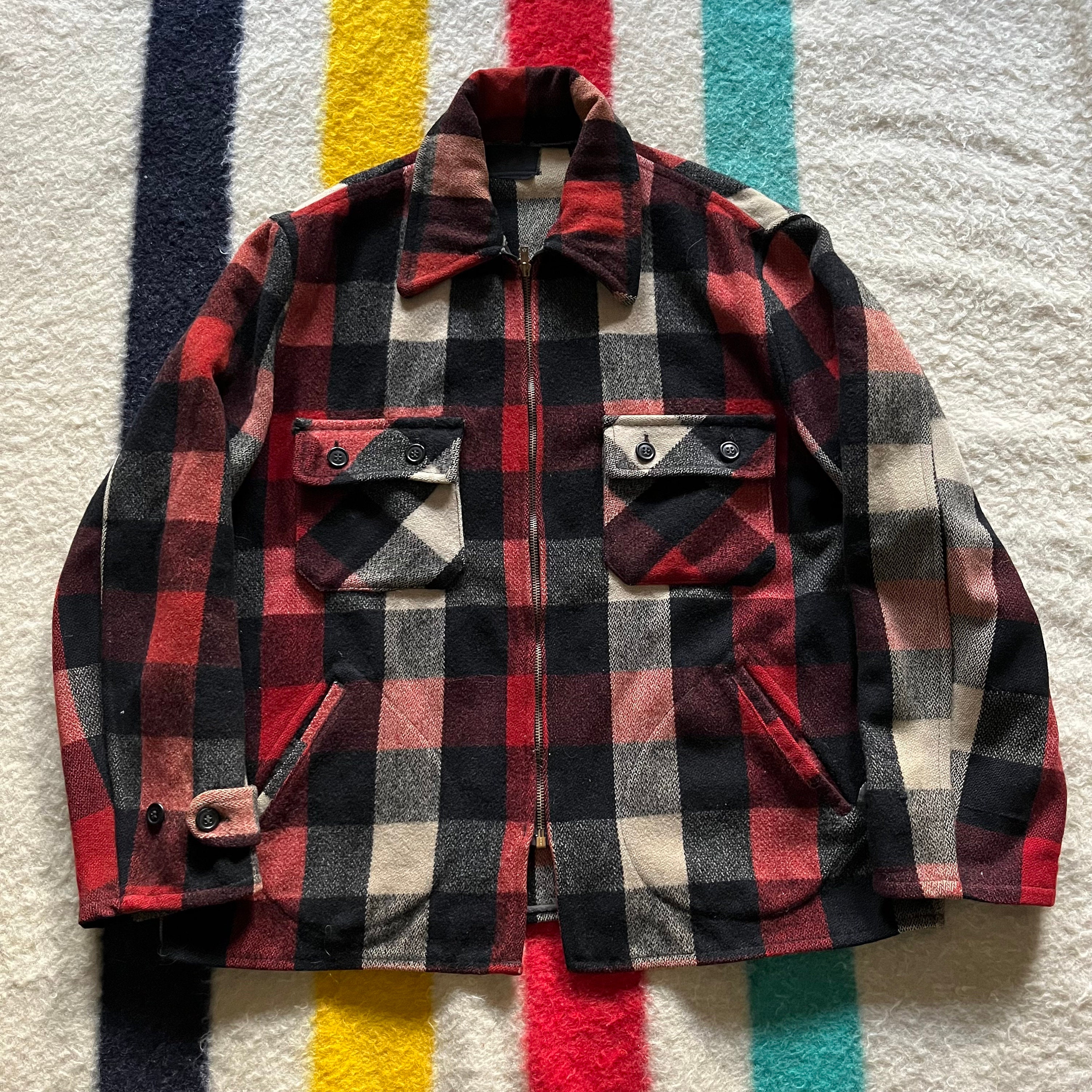1950s Hercules Plaid Double Pocket Mackinaw Red/white/black Wool 