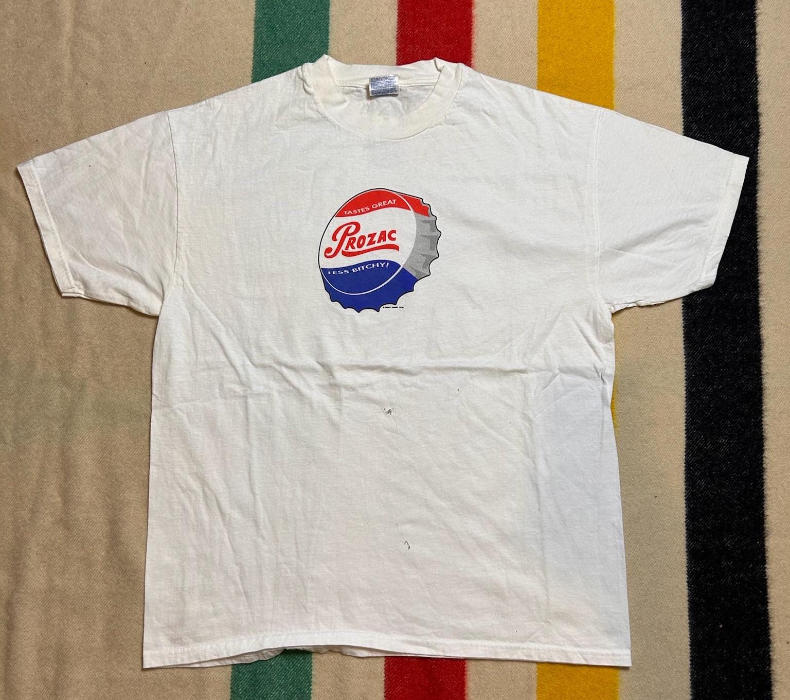 Vintage 1990s Prozac Pharmacy Drug Tee T-shirt Funny Parody Don't