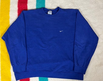 Vintage Y2K 2000s Royal Blau Nike Side Check Swoosh Grey Tag Nike Crewneck Sweatshirt XXL