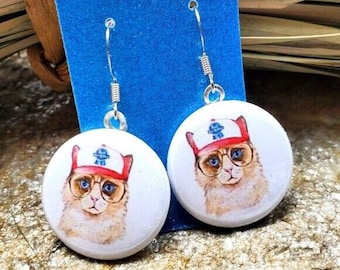 Hipster PBR kat oorbellen Trucker hoed bril dragen kat retro souvenir mode kostuum sieraden handgemaakt