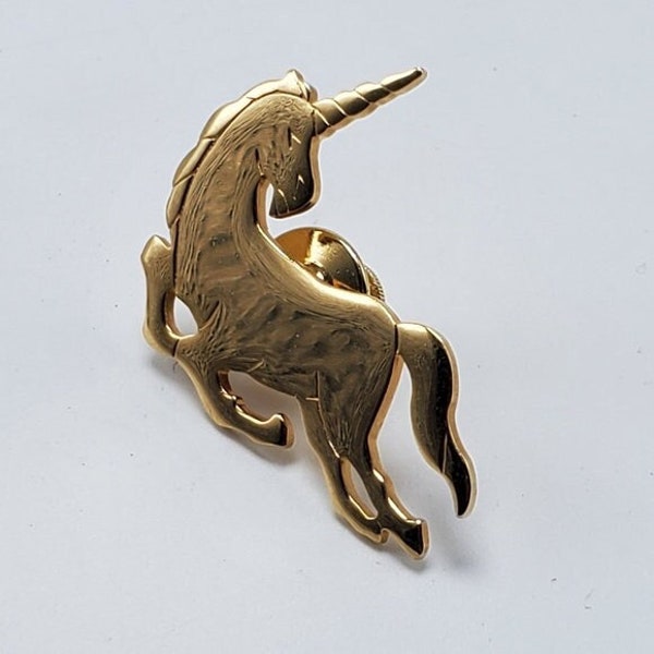 Signed Avon 1981 Unicorn Pin Gold Tone Lapel Pin Brooch Fantasy Horse Costume Fashion Jewelry Collectable Vintage Estate Jewelry