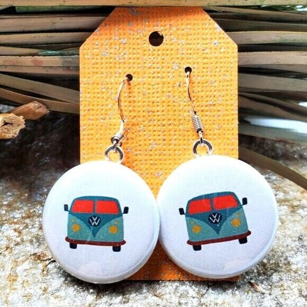 VW Van Earrings Hipster Volkswagen Bus Retro Pop Art Camper Vamping Fashion Costume Jewelry Handmade