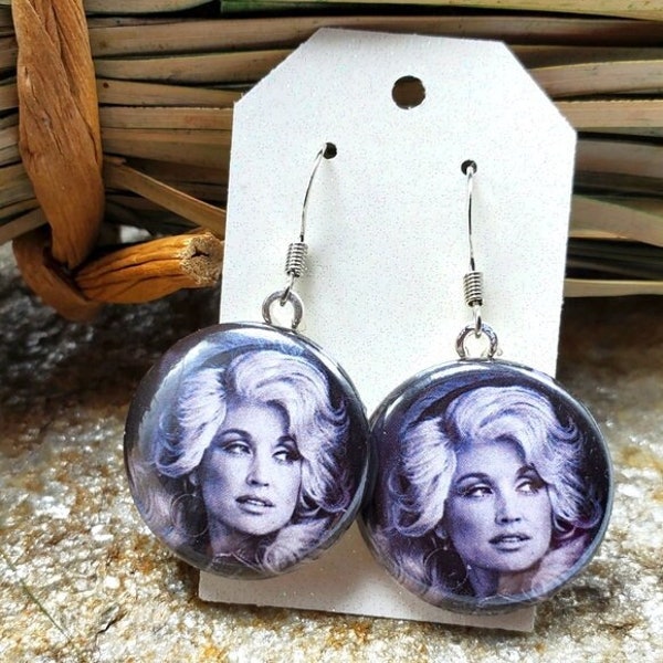 Dolly Parton Earrings Vintage Black & White Telephone Dolly Souvenir Light Weight Fashion Costume Jewelry Handmade Vintage Pic