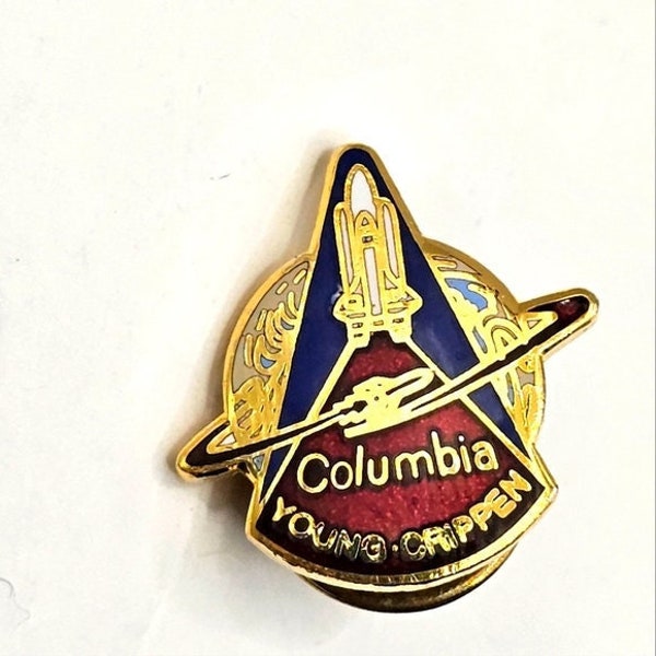 1981, membres d'équipage de la navette spatiale Columbia Young et Crippen, souvenir épinglette de la NASA, bijou fantaisie fantaisie, collection vintage Estate