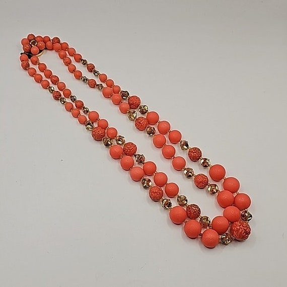 60's West Germany Necklace Beaded Gold Tone 2 Str… - image 4