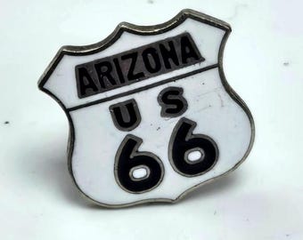80's Arizona US 66 Lapel Pin Enamel Route 66 Souvenir Travel Brooch Pinback Fashion Costume Jewelry Collectable Vintage Estate Jewelry