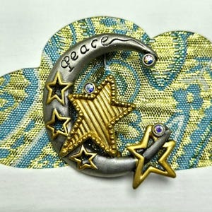 NWT 2007 Patricia Darling Dash Peace Crescent Moon Stars Brooch Inspirational Gift Card Lapel Pin Pinback Costume Jewelry Collectable