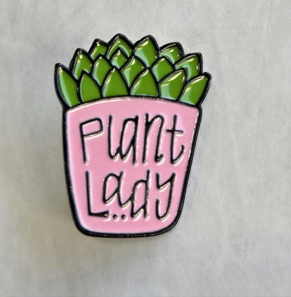 Modern Plant Lady Lapel Pin Potted Plant Funny Whimsy Pinback Button Brooch Fashion Costume Jewelry Collectable Estate