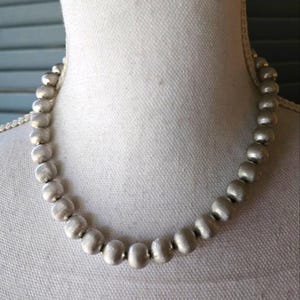 Rare Designer Signed Monet 70&#39;s Textured Metal Beaded Necklace Silver Tone Single Strand Statement Fashion Costume Jewelry Collectable VTG