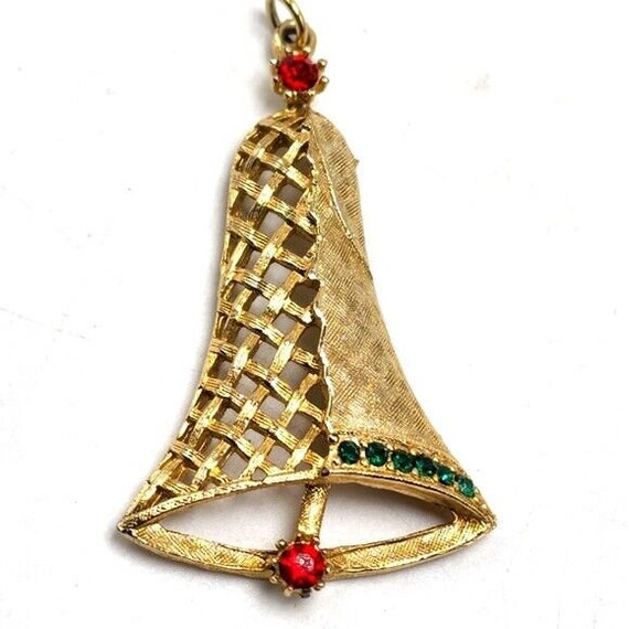 B.J. Beatrix Christmas Bell Pendant Gold Tone Rhi… - image 1