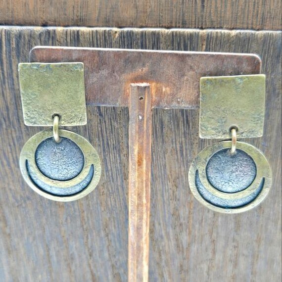 MB SF Marjorie Baer Modernist Metal Earrings Pierced Brutalist