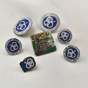 Lot of 7 The 1986 World Exposition Lapel Pins Vancouver Canada Expo Souvenir Pinback Costume Fashion Jewelry Collectable Vintage Estate