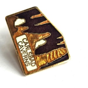 80&#39;s Carlsbad Caverns New Mexico Lapel Pin Souvenir Travel Gold Tone Pinback Fashion Costume Jewelry Collectible Vintage Estate Jewelry