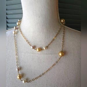 Modern Monet Faux Pearl Necklace Gold Tone Chain Adjustable Statement Costume Fashion Jewelry Collectable Vintage Estate Jewelry