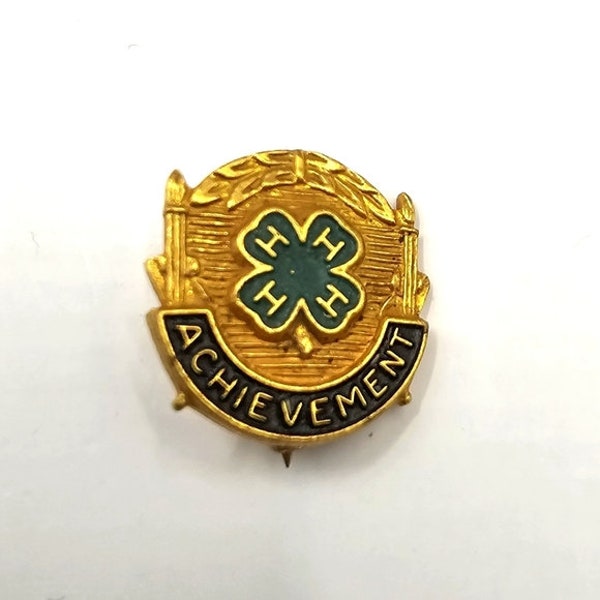 4-H County Honor Achievement Lapel Pin Ford Motor Company in Coop. EXT. SER. Gold Tone Head Hands Heart Health Brooch Pinback Collectable