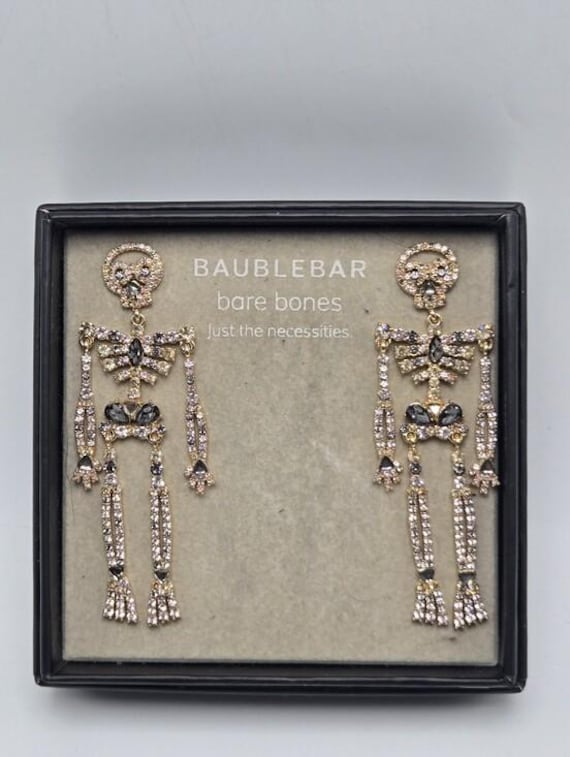 Modern NWT Baublebar Bare Bones Earrings Pierced Gold Tone Rhinestone Statement Fashion Costume Jewelry Collectable Estate