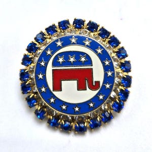 Strass Republikeinse Reversspeld Goudkleurige Politieke GOP Verkiezingen Souvenir Mode Kostuumsieraden Collectable