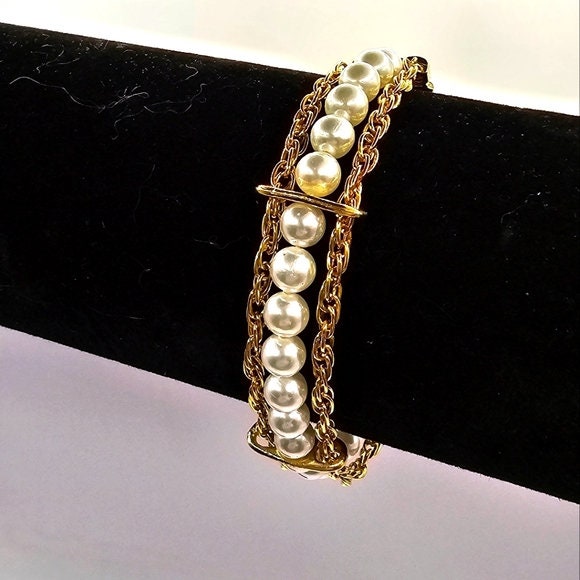 アクセサリー hc USA vintage goldette bracelet Vintage GOLDETTE gold-tone linked bracelet with pearls | eBay