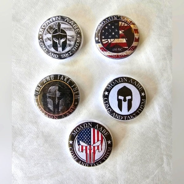 Set of 5 Molon Labe Magnets Come & Take Them Punisher 2nd Amendment American Flag Greek Spartan Warrior Handmade Fridge Office Decor OOAK